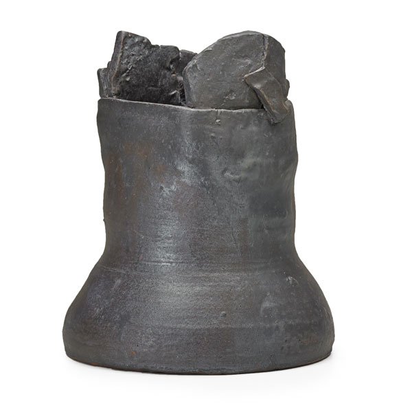 ROBERT TURNER Glazed stoneware vessel: ROBERT TURNER (1913 - 2005) Reduction-fired stoneware vessel, gunmetal glaze, Alfred, NY; Signed; 12 1/2" x 9 1/2"