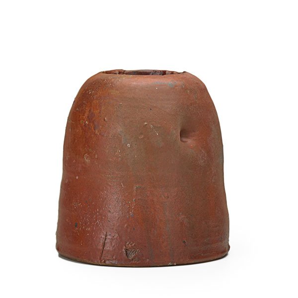 ROBERT TURNER Glazed stoneware vessel: ROBERT TURNER (1913 - 2005) Reduction-fired stoneware Dome vessel, Shino glaze, Alfred, NY; Signed Turner; 10" x 9"