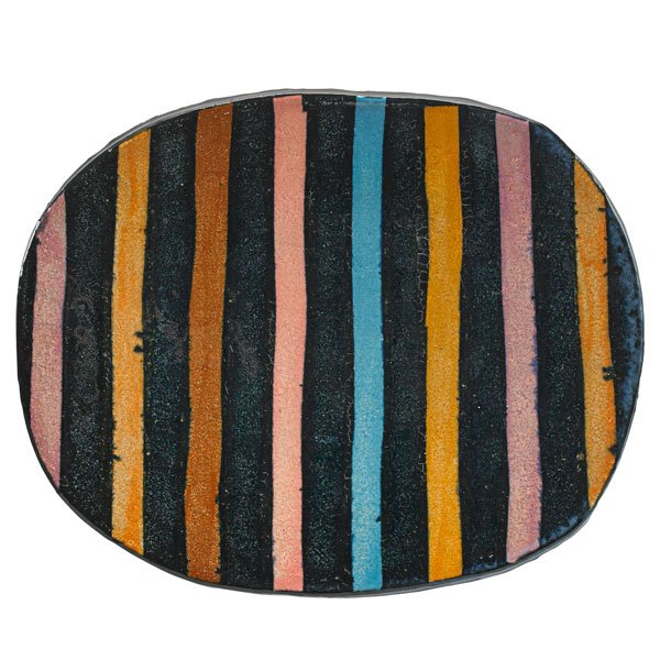 JUN KANEKO Glazed earthenware plate: JUN KANEKO (b. 1942) Glazed earthenware plate, USA, 1980s; Signed Kaneko 108/125; 1 3/4" x 12" x 10"