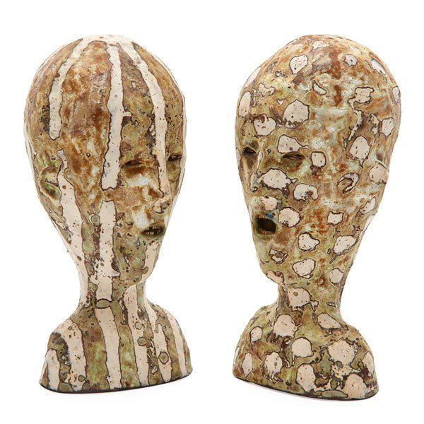 WESLEY ANDEREGG Salt and pepper shakers: WESLEY ANDEREGG (b. 1958) Glazed earthenware salt and pepper shakers, California, 1996; Signed and dated; 6 1/4" x 3"