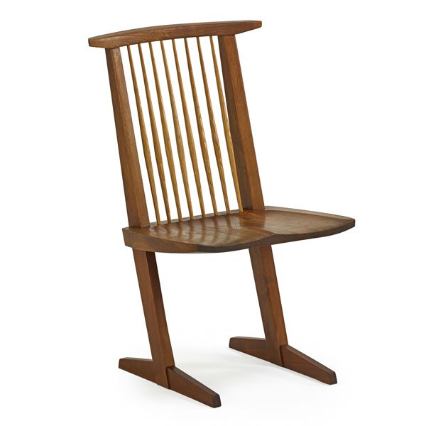 GEORGE NAKASHIMA Conoid chair: GEORGE NAKASHIMA (1905 - 1990) NAKASHIMA STUDIOS Conoid chair, New Hope, PA, 1980; Walnut, hickory; Signed with client name; 35 1/4" x 21" x 22" Provenance available: Copy of original invoice