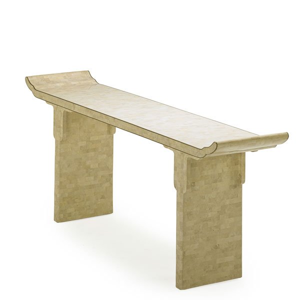 MAITLAND SMITH Console table: MAITLAND SMITH Console table, USA, 1980s; Marble, brass; Foil label; 33 1/2" x 80" x 18"