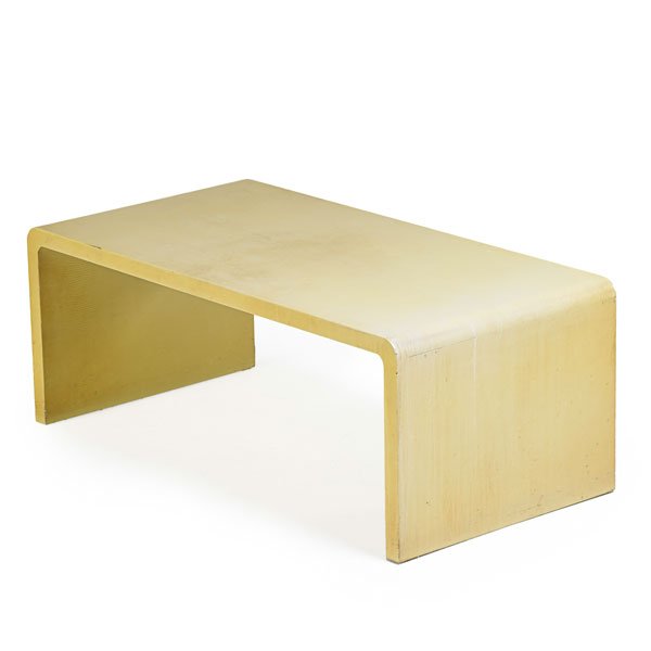 KARL SPRINGER Coffee table: KARL SPRINGER (1931 - 1991) Coffee table, New York, 1980s; Manufacturer's label; Painted lizard skin; 18 1/2" x 48" x 24"