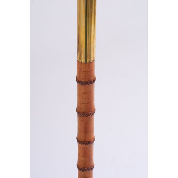 JACQUES ADNET Floor lamp: JACQUES ADNET (1901 - 1984) Floor lamp, France, 1960s; Bamboo, brass, paper shade, single socket; Base: 55", overall: 64" x 18"