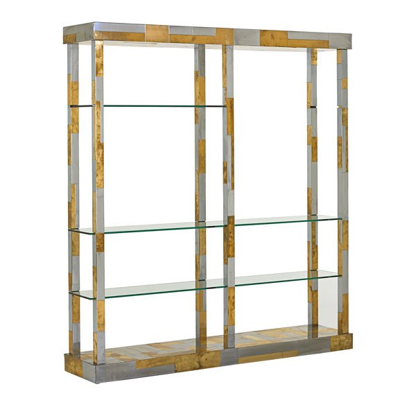 PAUL EVANS; DIRECTIONAL Cityscape etagere: PAUL EVANS (1931 - 1987) DIRECTIONAL Cityscape etagere, USA, 1970s; Chromed steel, glass, brass; Unmarked; 80" x 72" x 16 1/2"