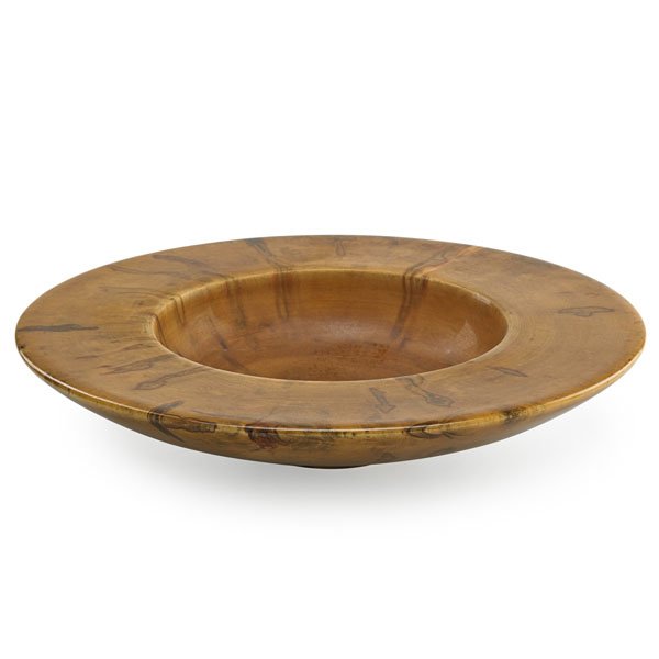 PHILIP MOULTHROP Turned low bowl: PHILIP MOULTHROP (b. 1947) Turned low bowl, "Red 'Leopard' Maple," Atlanta, GA; Signed PCM PHILIP MOULTHROP RED "LEOPARD MAPLE" ACER RUBRUM 309910; 3 1/4" x 15 3/4"