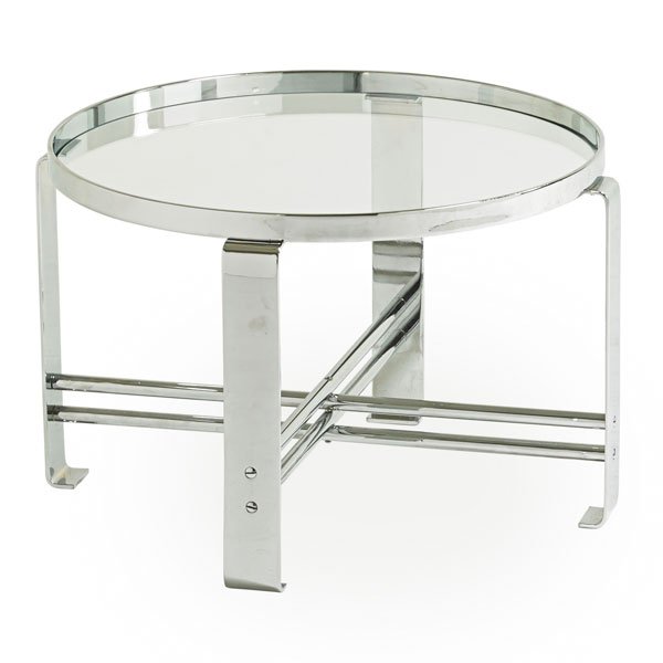 WOLFGANG HOFFMANN; HOWELL Coffee table: WOLFGANG HOFFMANN (1900 - 1969) HOWELL Coffee table, USA, 1930s; Chrome-plated steel, glass; Unmarked; 17" x 25 3/4" dia."