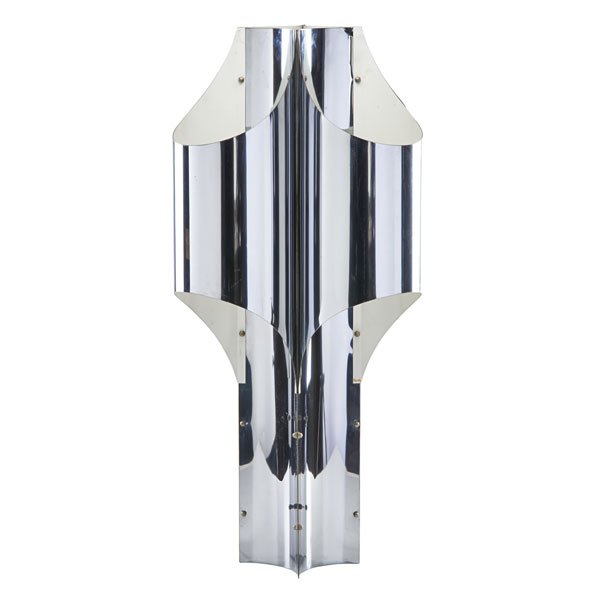 ROBERT SONNEMAN Table lamp: ROBERT SONNEMAN Table lamp, USA, 1970s; Chromed and enameled steel, four sockets; Manufacturer's label; 32" x 14" sq