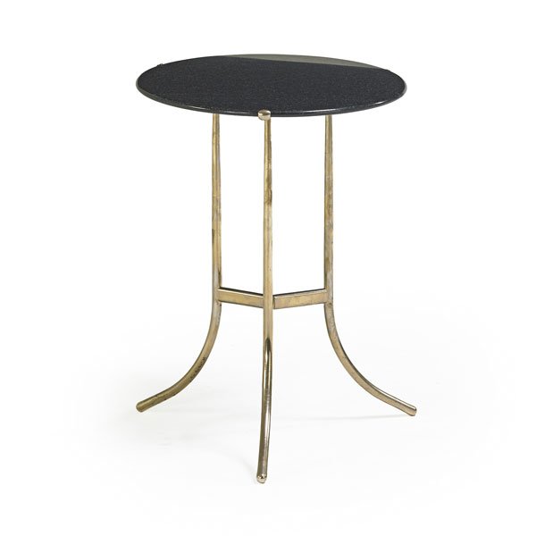 CEDRIC HARTMAN Side table: CEDRIC HARTMAN (b. 1929) Side table, Omaha, NE, 1990s; Chromed steel, granite; Stamped signature; 23" x 18" dia., top: 17" dia.