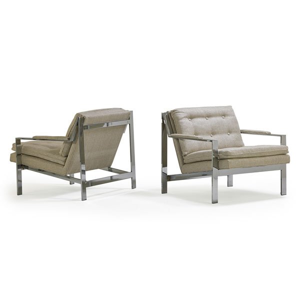 CY MANN Pair of chairs: CY MANN Pair of lounge chairs, New York, 1970s; Chromed steel, upholstery; Unmarked; 27 1/2" x 30" x 33"