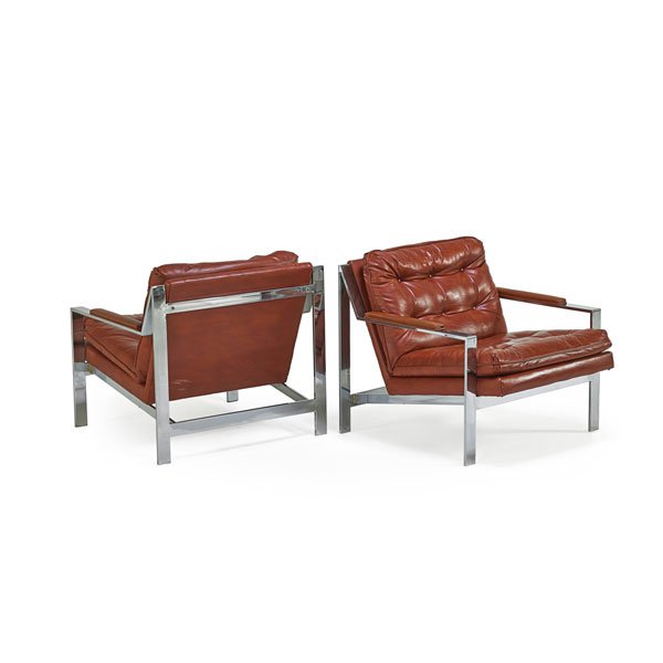 CY MANN Pair of lounge chairs: CY MANN Pair of lounge chairs, New York, 1970s; Chromed steel, vinyl; Unmarked; 29" x 29 1/2" x 33"