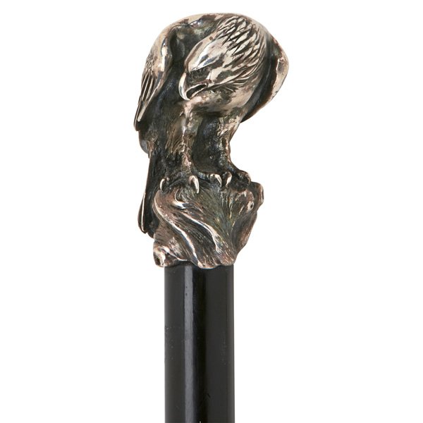 BUCCELLATI STERLING TOPPED CANE: Figural eagle form with ebonized shaft, 20th c.; Marked; 36 1/2"