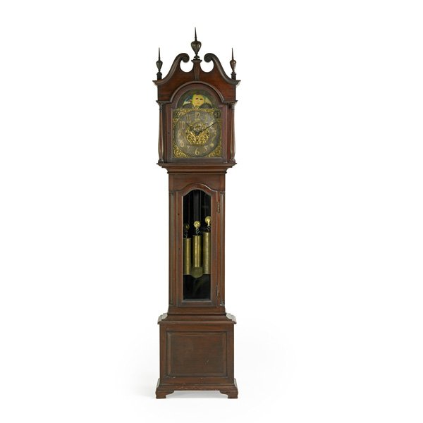 SETH THOMAS CHIPPENDALE STYLE GRANDFATHER CLOCK: Mahogany case, time and strike eight day movement, three weights, early 20th c.; 96 3/4" x 23 1/2" x 14"