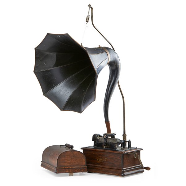 EDISON STANDARD CYLINDER PHONOGRAPH: Cygnet horn, case and crank, early 20th c.; Serial no. 545673; 12" x 13" x 9 1/2"