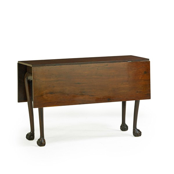 AMERICAN CHIPPENDALE DROP-LEAF TABLE: Walnut, ball and claw feet, 18th c.; 28" x 44" x 16" (closed)
