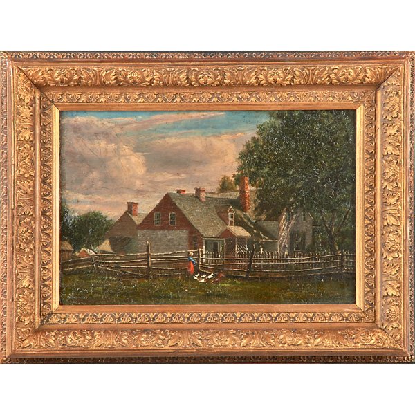 WILLIAM HENRY SNYDER (American, 1829-1910): Oil on board of a farm yard, 1871 (framed); Signed and dated; 10 3/8" x 15 1/2"
