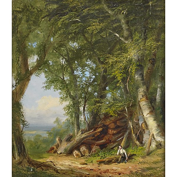 RUSSELL SMITH (American, 1812-1896): Oil on canvas, "At Edge Hill," 1882 (framed); Initialed and dated; 14" x 12"; Provenance: David David Gallery Philadelphia, PA