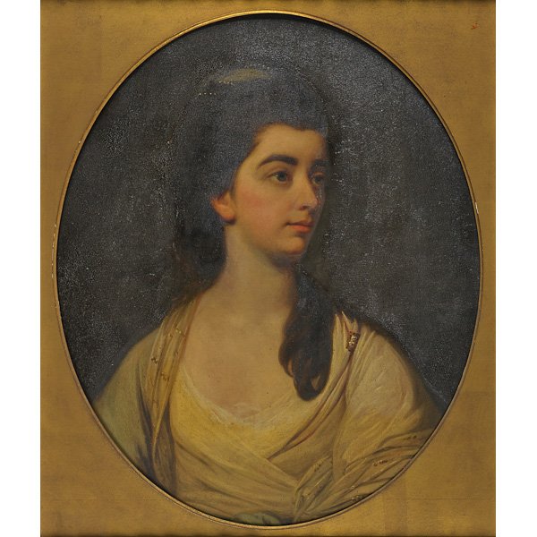 FRANCIS COTES (British, 1726-1770) (Attr.): Oil on panel portrait of young woman (framed); 27" x 22 1/2"
