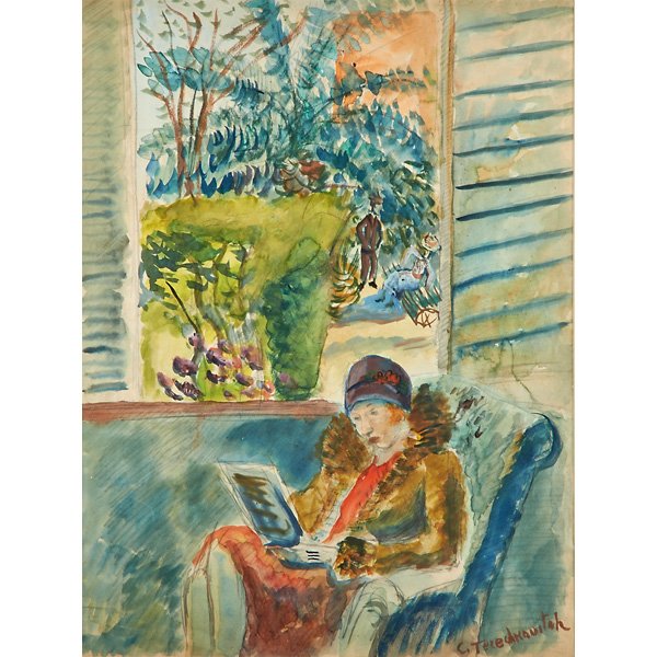 CONSTANTIN TERECHKOVITCH (Russian, 1902-1978): Watercolor on paper of a woman seated by a window(framed); Signed; 24 1/2" x 18 1/4" (sight)