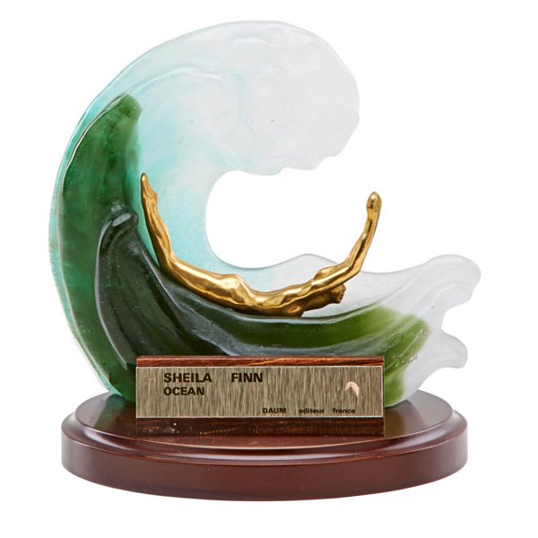 SHEILA FINN / DAUM: Pate de verre sculpture, "Ocean," 20th c.; Marked S. Finn; 5 1/2"