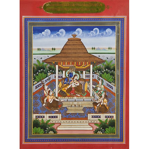 MUGHAL PAINTINGS: Three in gouache and gilt on paper depicting various domestic scenes, 18th c. (framed); Largest: 13 1/4" x 9"