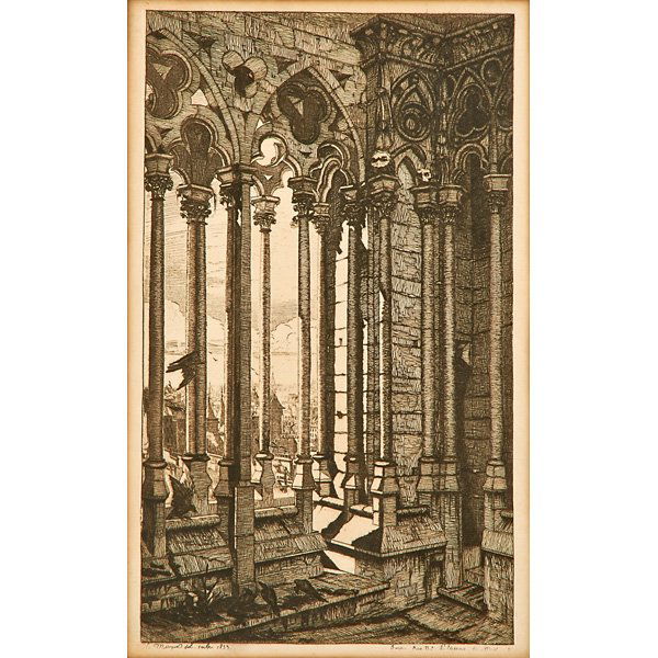 CHARLES MERYON (French, 1821-1868): Etching on paper "La Galerie Notre-Dame", 1853; Signed and dated in plate; 15 5/8" x 10 5/8" (sheet)