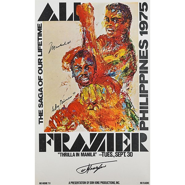 MUHAMMED ALI AND JOE FRASIER AUTOGRAPHS: On a poster by Leroy Neiman (framed); 13 1/2" x 21 1/2" (image)