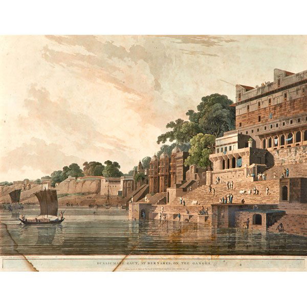 THOMAS DANIELL (British, 1749-1840): Three engravings; "The Taje Mahel, at Agra," "The Rock at Trinchinopoly, Taken on the River Cauvery," and "Dusasumade Gaut, At Bernares, on the Ganges" (all framed); 20 3/4" x 27 1/4" (sight)