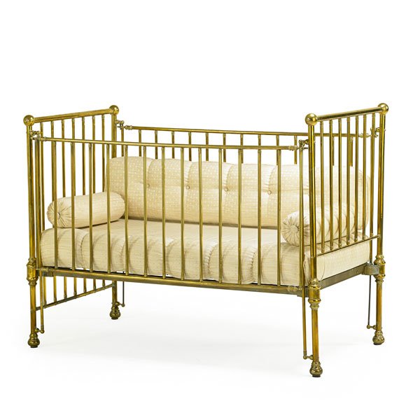 VICTORIAN BRASS CRIB: Bolster cushions, ca. 1880; 41 1/2" x 53 1/2" x 29 1/2"