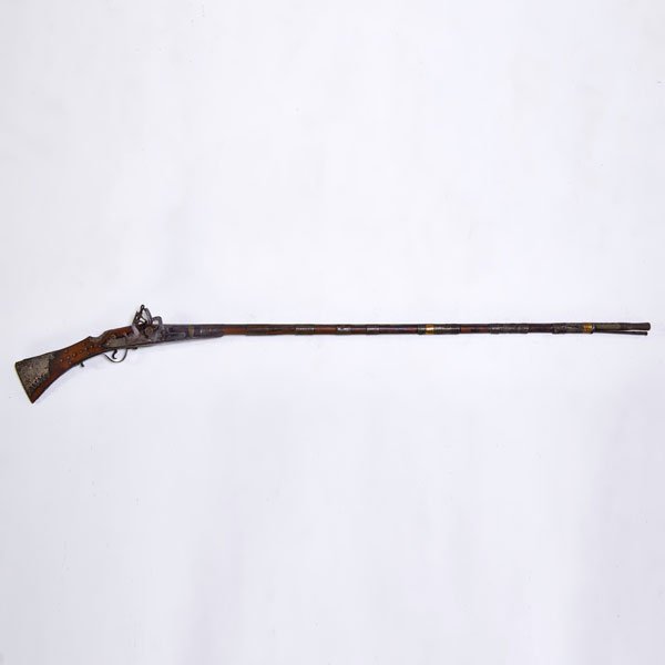 MIDDLE EASTERN SNAPHANCE: Wood, steel and brass, not functional, 19th c.; Unmarked; 64" long