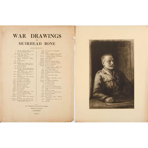 SIR MUIRHEAD BONE (Scottish,1876-1953): Portfolio of lithographs; "War Drawings," 1918; All signed in plate; Each: 20" x 15 1/2"