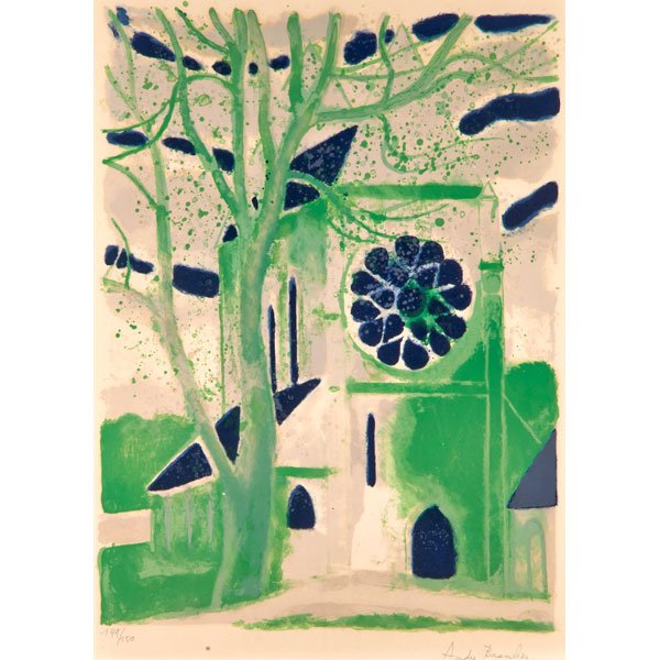 ANDRE BRASILIER (French, b. 1929): Lithograph in colors; "L'Eglise Verte" (framed); Signed, titled and numbered 149/150; 29 1/2" x 22" (sheet)