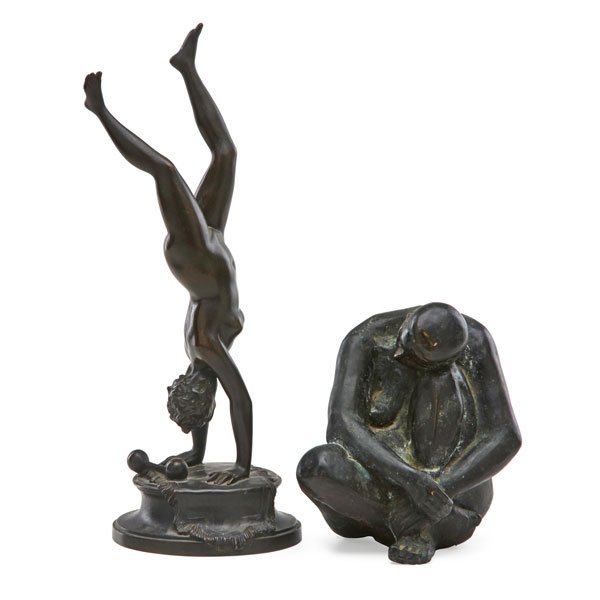 AFTER CHARLES ANFRIE (French, 1833-1905): Bronze sculpture of a nude woman; Together with an abstract nude; Anfrie signed; Taller: 13 3/4"