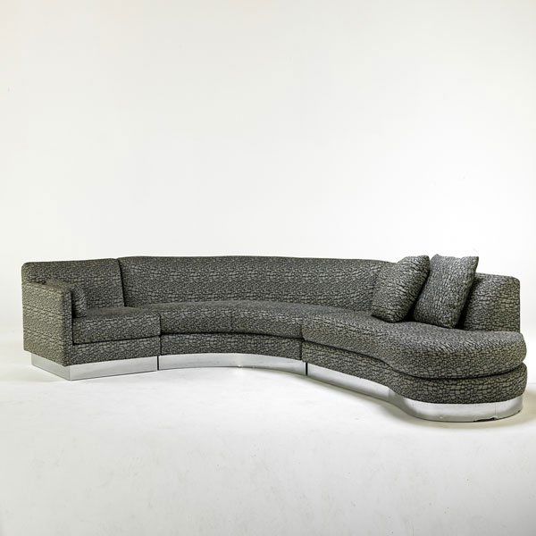 MILO BAUGHMAN; THAYER COGGIN: Custom sectional sofa, Highpoint, NC, 1980s; Chromed steel, upholstery; Unmarked; As shown: 30 1/2" x 144" x 120"