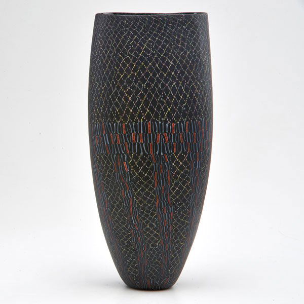 GILES BETTISON: "Black Series, No. 6" murrini glass vase, Australia, 1999; Signed and labeled; 13 3/4" x 5 1/2" dia.
