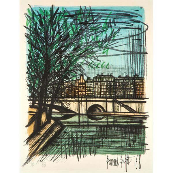 BERNARD BUFFET (French, 1928-1999): Lithograph in colors; "La Seine," 1968 (framed); Signed and dated in plate; Initialed and numbered 42/300 in pencil; 25 1/2" x 19 1/2" (sheet)