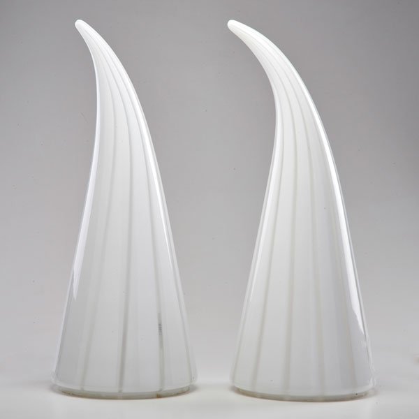 VeART (Attr.): Pair of tapering cased glass table lamps, Italy, 1970s; Unmarked; 23 1/2" x 9" dia.