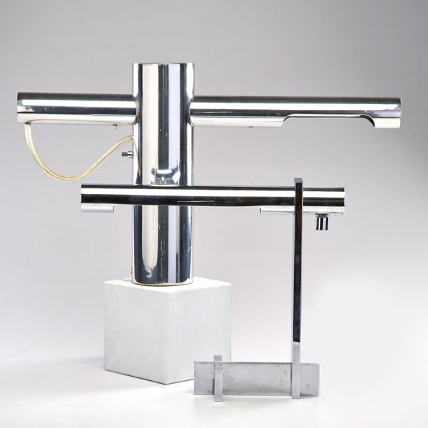 CASELLA: Two chromed steel desk lamps, San Francisco, CA, 1970s; One with sticker label; Taller: 14"