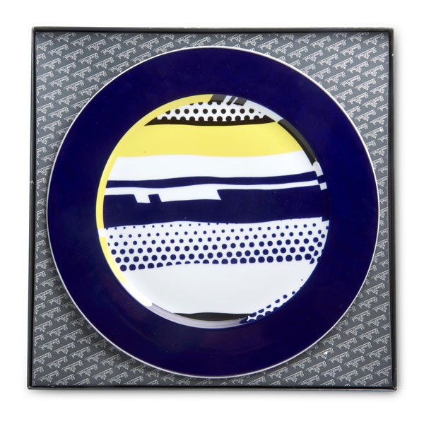 ROY LICHTENSTEIN (American, 1923-1997): Screenprint on ceramic plate in original Rosenthal box; "Kunstler-Platzteller"; Numbered 1894/3000; Dia: 12"