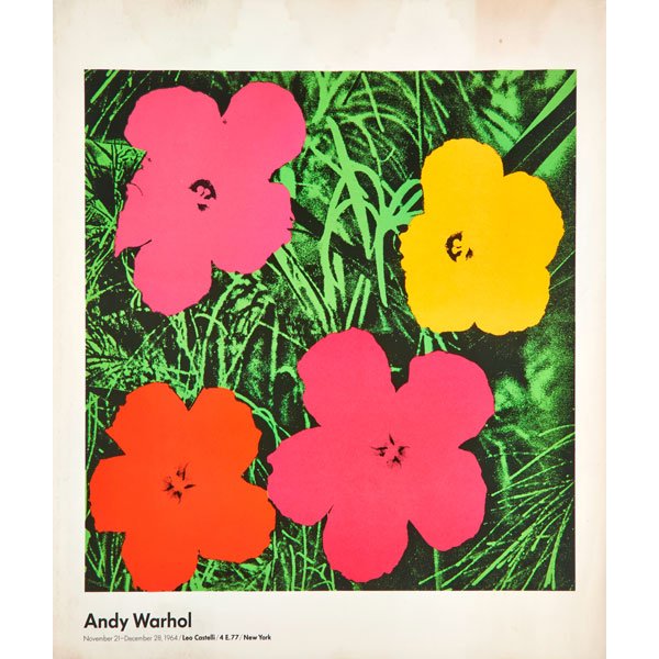 ANDY WARHOL (American, 1928-1987): Offset lithograph in colors; Flowers, 1964; Leo Castelli Exhibition, 1964; Publisher: Leo Castelli, New York; 27 7/8" x 24 7/8" (sheet)