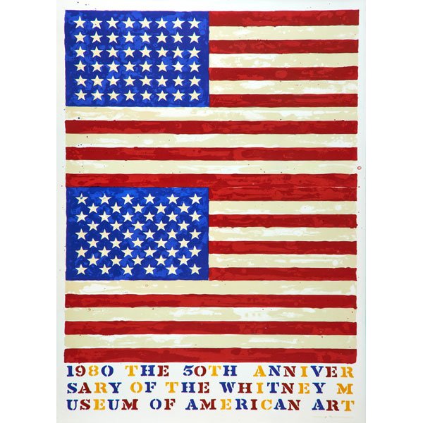 JASPER JOHNS (American, b. 1930): Two prints: screenprint in colors, "The 50th Anniversary of the Whitney Museum," 1980, printed by Stony Johns, Inc. and Gemini G.E.L; Lithograph in colors, "Merce Cunningham Dance and Company"; Larges