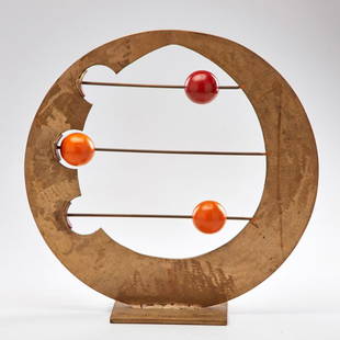 RAYMOND GRANVILLE BARGER (American, 1906-2001): Bronze sculpture with wooden balls; "Family V," 1975; Initialed and dated; 14 1/2"