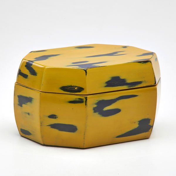 KARL SPRINGER: Box with hinged lid, New York, 1980s; Lacquered wood; Unmarked; Closed: 4 1/2" x 7 1/4" x 5"
