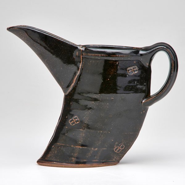 JEFF OESTREICH: Glazed stoneware pitcher, Taylors Falls, MN, second half 20th c.; Chopmark JO; 9" x 11" dia.