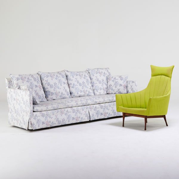 PAUL McCOBB; WIDDICOMB: Sofa and lounge chair, Grand Rapids, MI, 1960s; Both unmarked; 39" x 30" x 28"