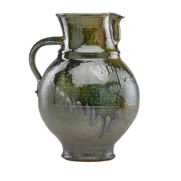 DON REITZ: Glazed stoneware pitcher, Alfred, NY; Signed; 13" x 9 1/2"