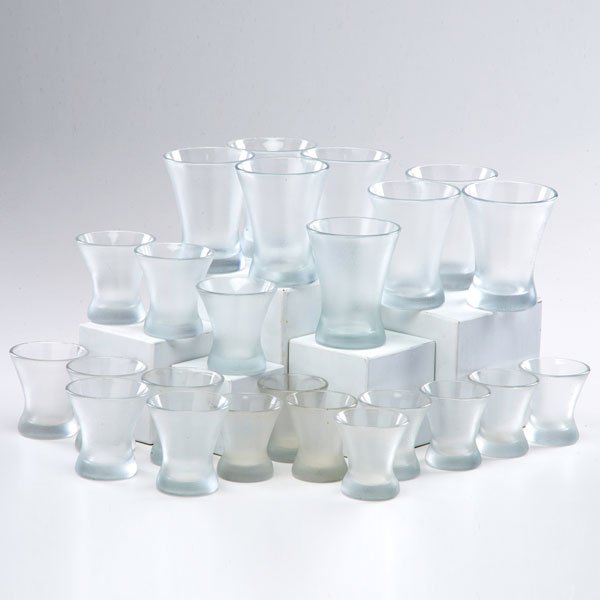 RUSSEL WRIGHT: Set of twenty-four Imperial Flair glasses: eight small, eight medium, eight large, USA, 1940s; All unmarked; Tallest: 4 1/2"