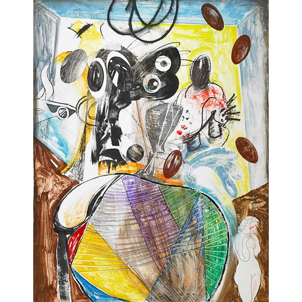 T. L. SOLIEN (American, b. 1949): Monoprint and collage in colors; (Self Portrait), 1995; Signed, dated and titled; 37" x 29" (sheet)