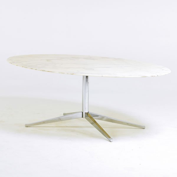 FLORENCE KNOLL; KNOLL STUDIOS: Dining table, USA/Italy, 1990s; Marble, chromed steel; Unmarked; 27 1/2" x 78" x 47 1/2"