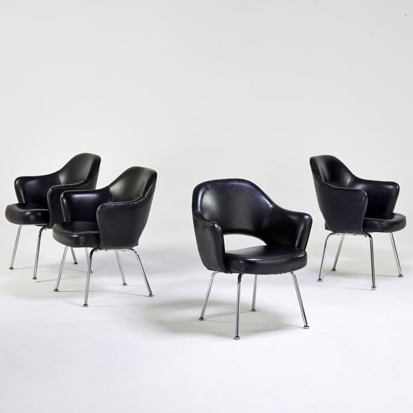 EERO SAARINEN; KNOLL INTERNATIONAL: Four armchairs, USA, 1950s; Chromed steel, vinyl; Unmarked; 31 1/2" x 26" x 23 1/2"